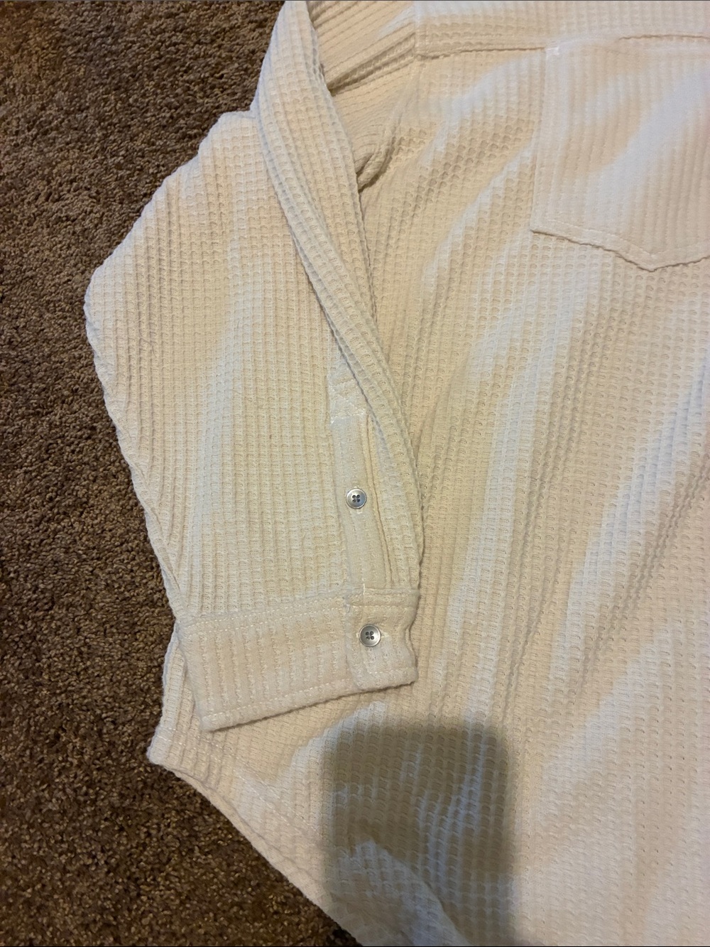 AERIE. Size XL. Cream Waffle-Knit Button-Down Shirt Pleated on back. SOFT. EUC - Picture 4 of 9